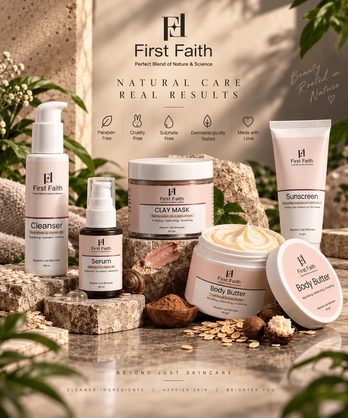 First Faith skincare product display